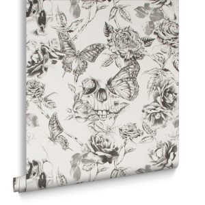Graham & Brown Vliesbehang – Skull Roses – Zwart/Wit – 10mx52cm