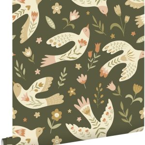 ESTAhome behang bloemen en vogels groen – 50 x 900 cm – 131756 ESTAhome behang bloemen en vogels groen – 50 x 900 cm – 131756