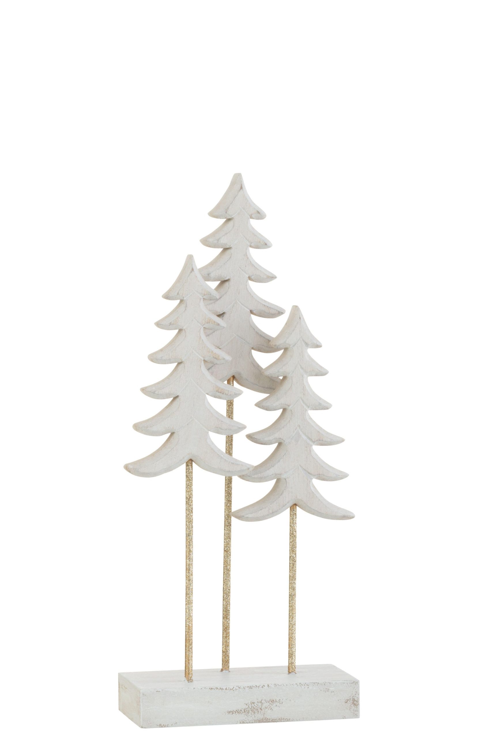 J-Line decoratie Kerstboom Op Voet - hout - wit/goud - small