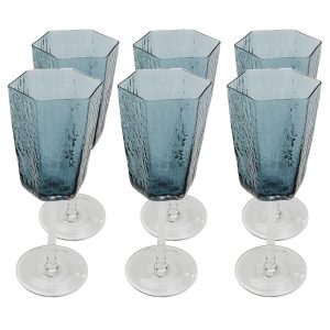 Kare Design Wijnglazen Wit Cascata blauw (6/Set)