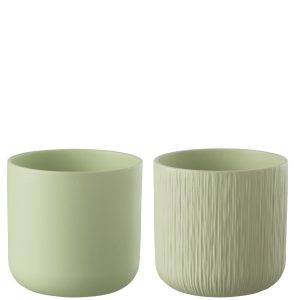 J-Line bloempot Gen – keramiek – pistache – medium – 2 stuks – Ø 15 cm