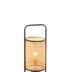 J-Line tafellamp Elton – metaal/rotin – zwart/naturel – small