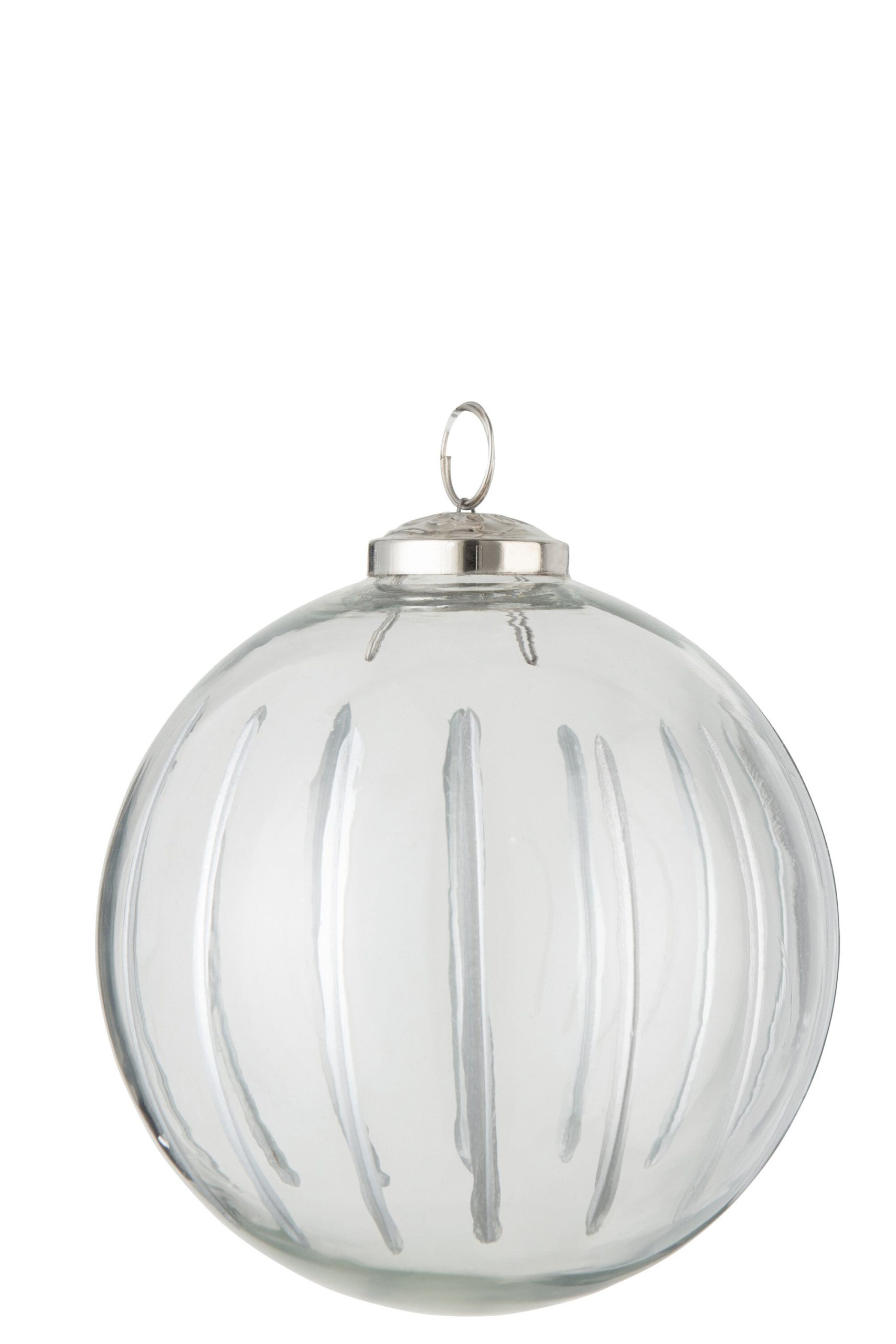 J-Line kerstbal Streep - glas - transparant/zilver - large - 6 stuks