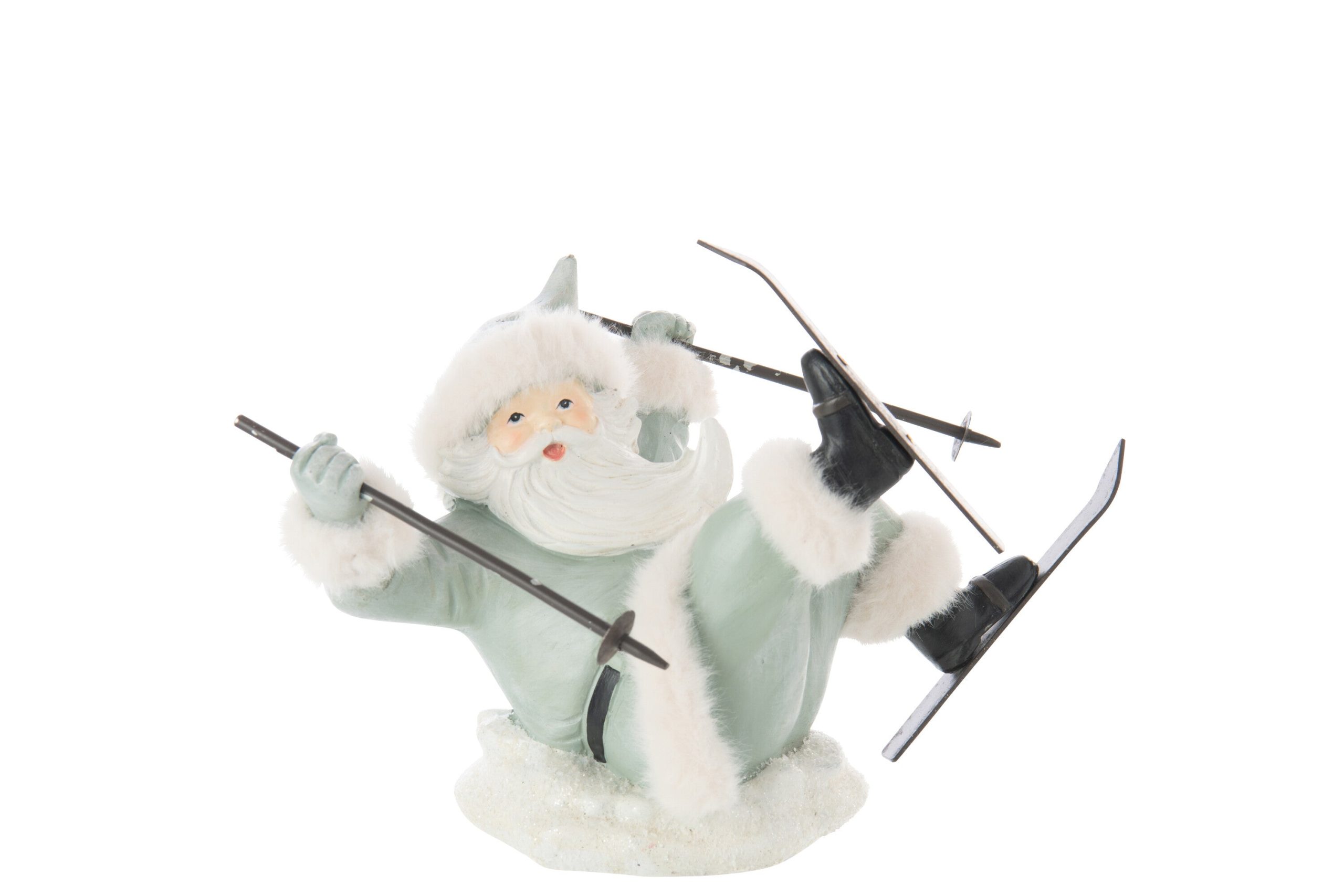 J-Line figuur Kerstman Skival - polyresin - grijsblauw/wit