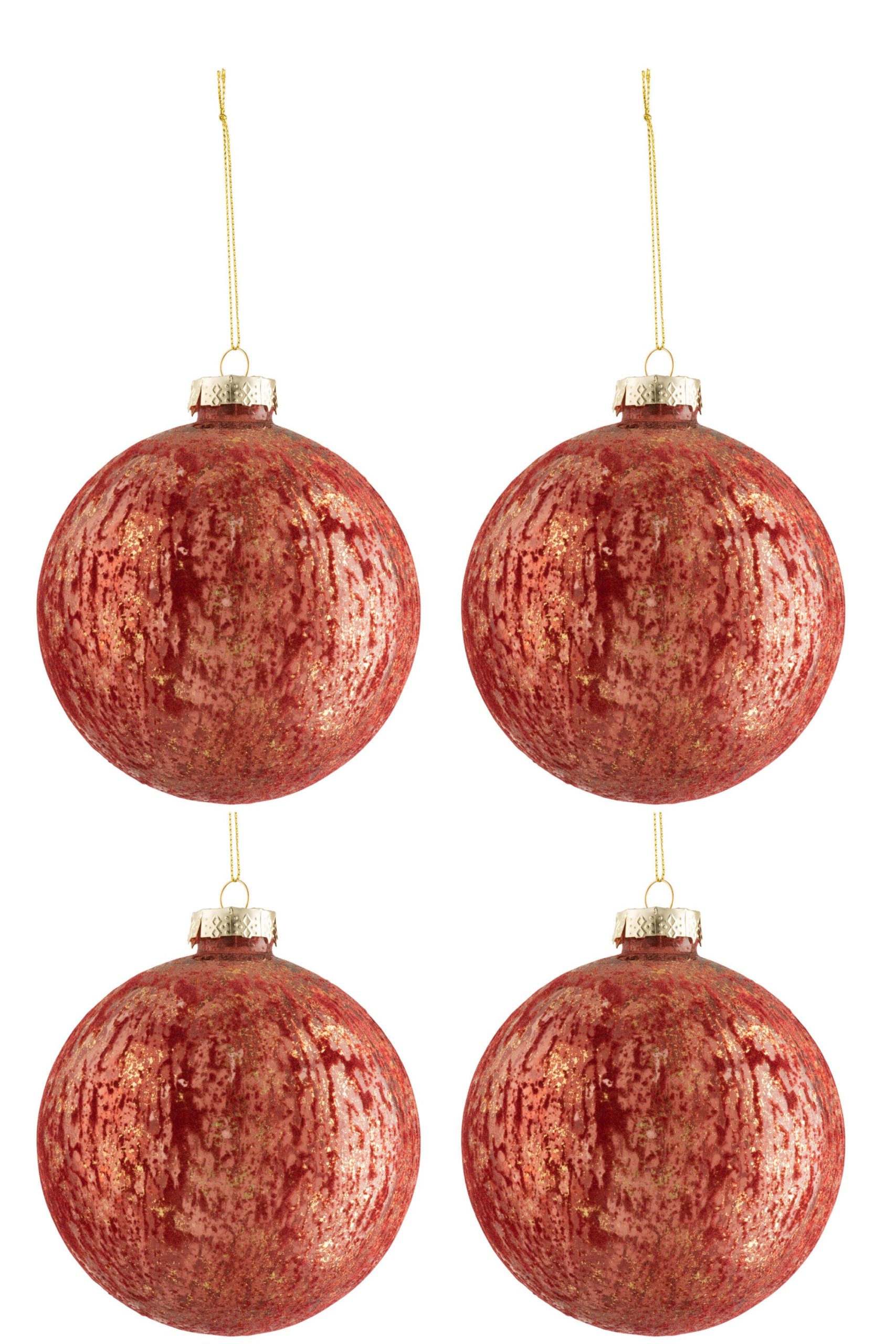 J-Line kerstbal Antiek fluweel/glas - bordeaux/goud - large - doos van