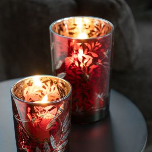 J-Line windlicht Blaadjes – glas – rood/goud – large J-Line windlicht Blaadjes – glas – rood/goud – large