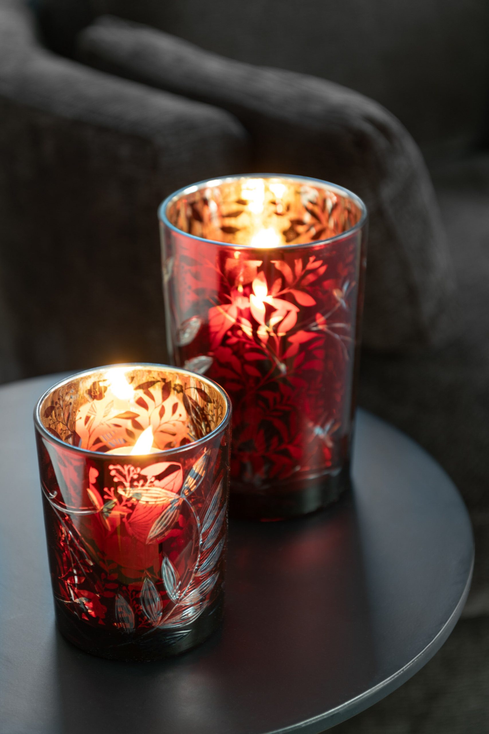 J-Line windlicht Blaadjes - glas - rood/goud - large