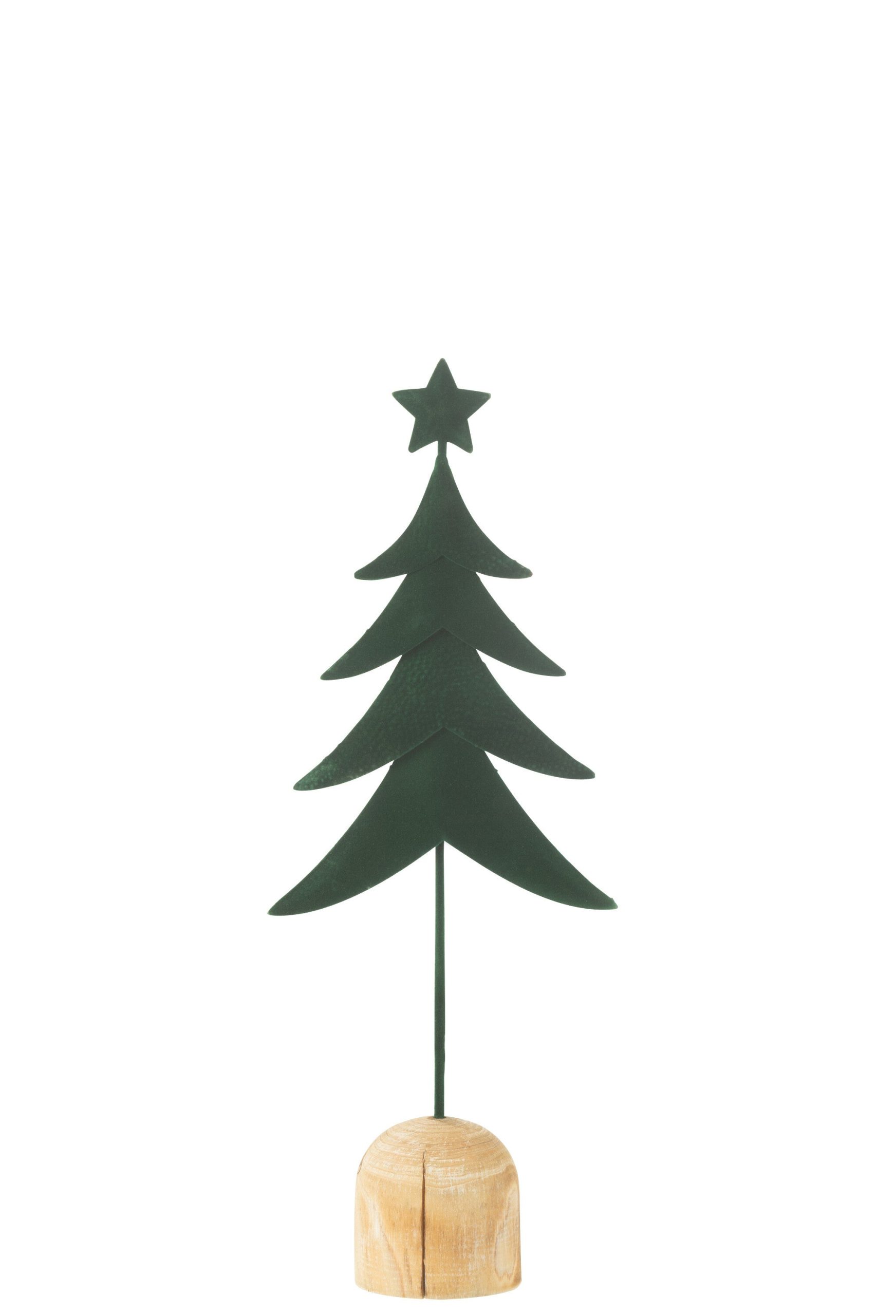 J-Line decoratie Kerstboom Op Voet + Ster - metaal/hout - donkergroen