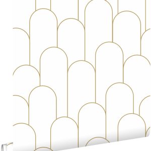 ESTAhome behang art deco motief wit en goud – 53 cm x 10.05 m – 139653
