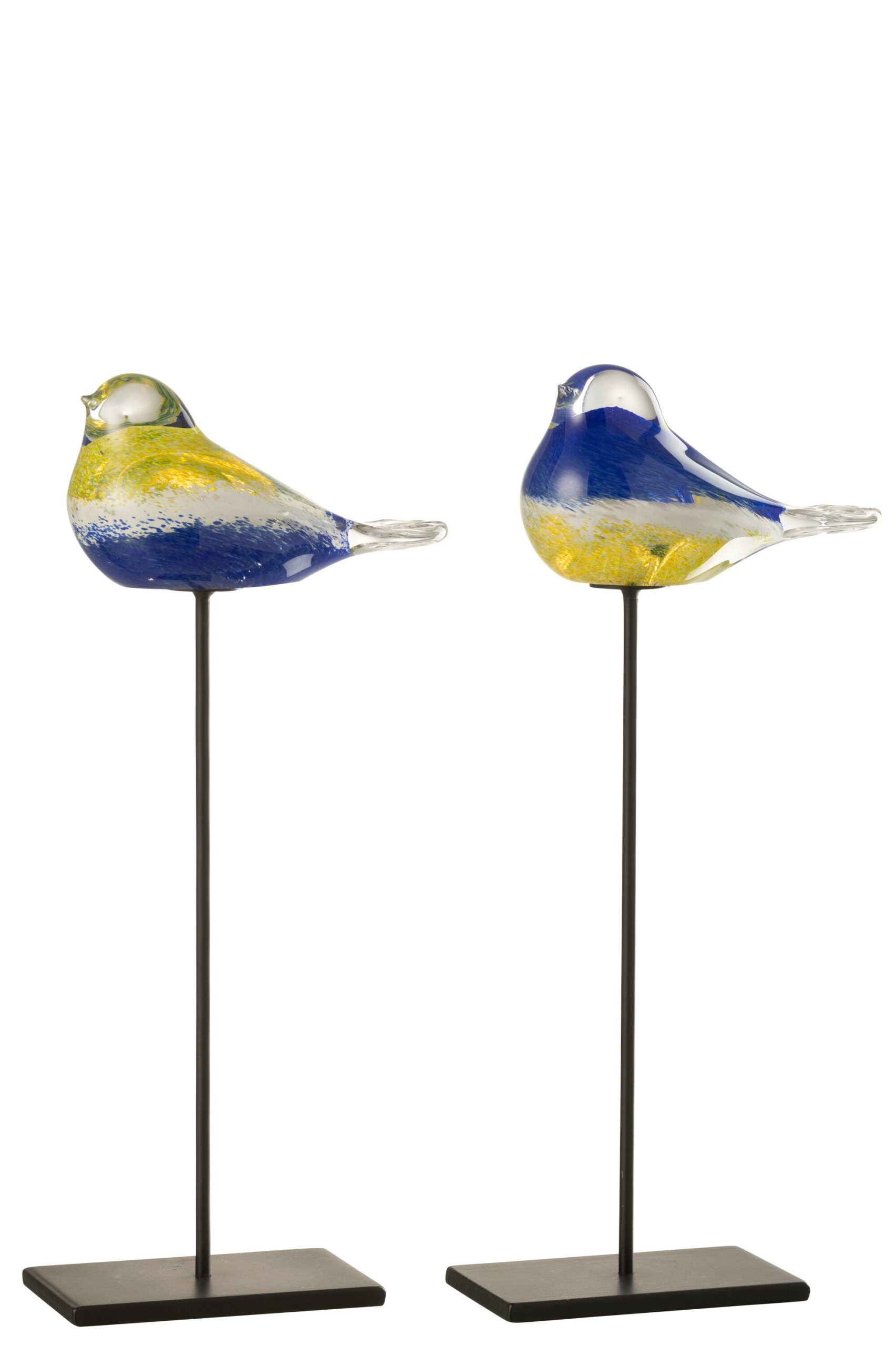 J-Line figuur Vogel Op Voet - glas/metaal - blauw/geel - large - 2 stu