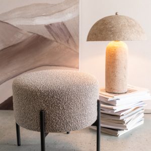 J-Line kruk Bouclé – hout – wit/zwart