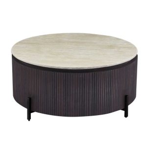 Giga Meubel Salontafel Celia – Rond Walnoot Travertinlook – 110x110x35 Giga Meubel Salontafel Celia – Rond Walnoot Travertinlook – 110x110x35