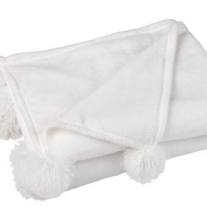J-Line plaid Pompom – polyester – wit – 170 x 130 cm J-Line plaid Pompom – polyester – wit – 170 x 130 cm