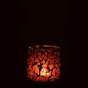 J-Line windlicht Mozaiek – glas – bruin – small – 2 stuks J-Line windlicht Mozaiek – glas – bruin – small – 2 stuks