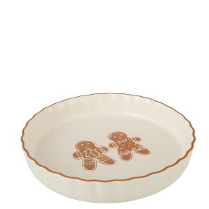 J-Line taartplateau Cookie Dolomiet – keramiek – bruin/wit