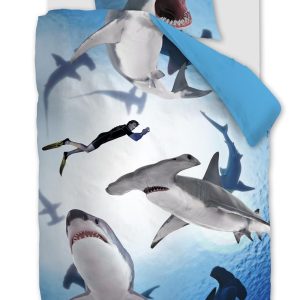 FREEK VONK dekbedovertrek Happige Haaien – 140×200 cm – blauw FREEK VONK dekbedovertrek Happige Haaien – 140×200 cm – blauw