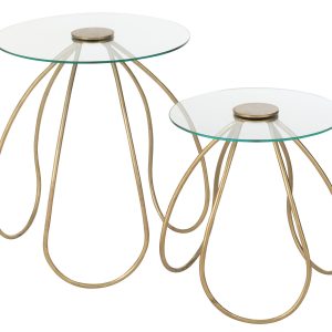 J-Line tafel Rond – metaal/glas – goud – 2 stuks J-Line tafel Rond – metaal/glas – goud – 2 stuks