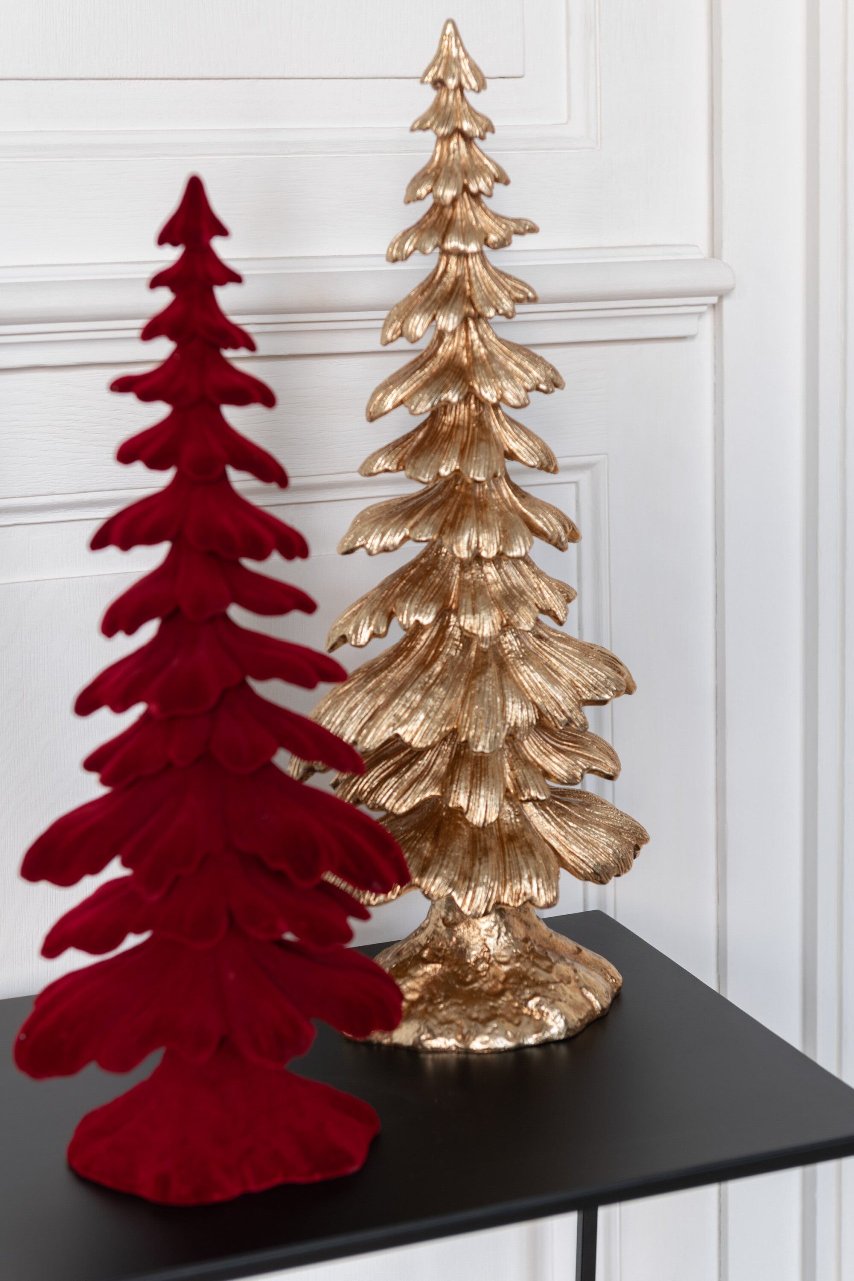 J-Line decoratie Denneboom - velours - polyresin - rood - small