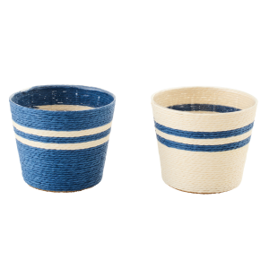 J-Line bloempot Gestreept – papier – wit/blauw – extra small – set van