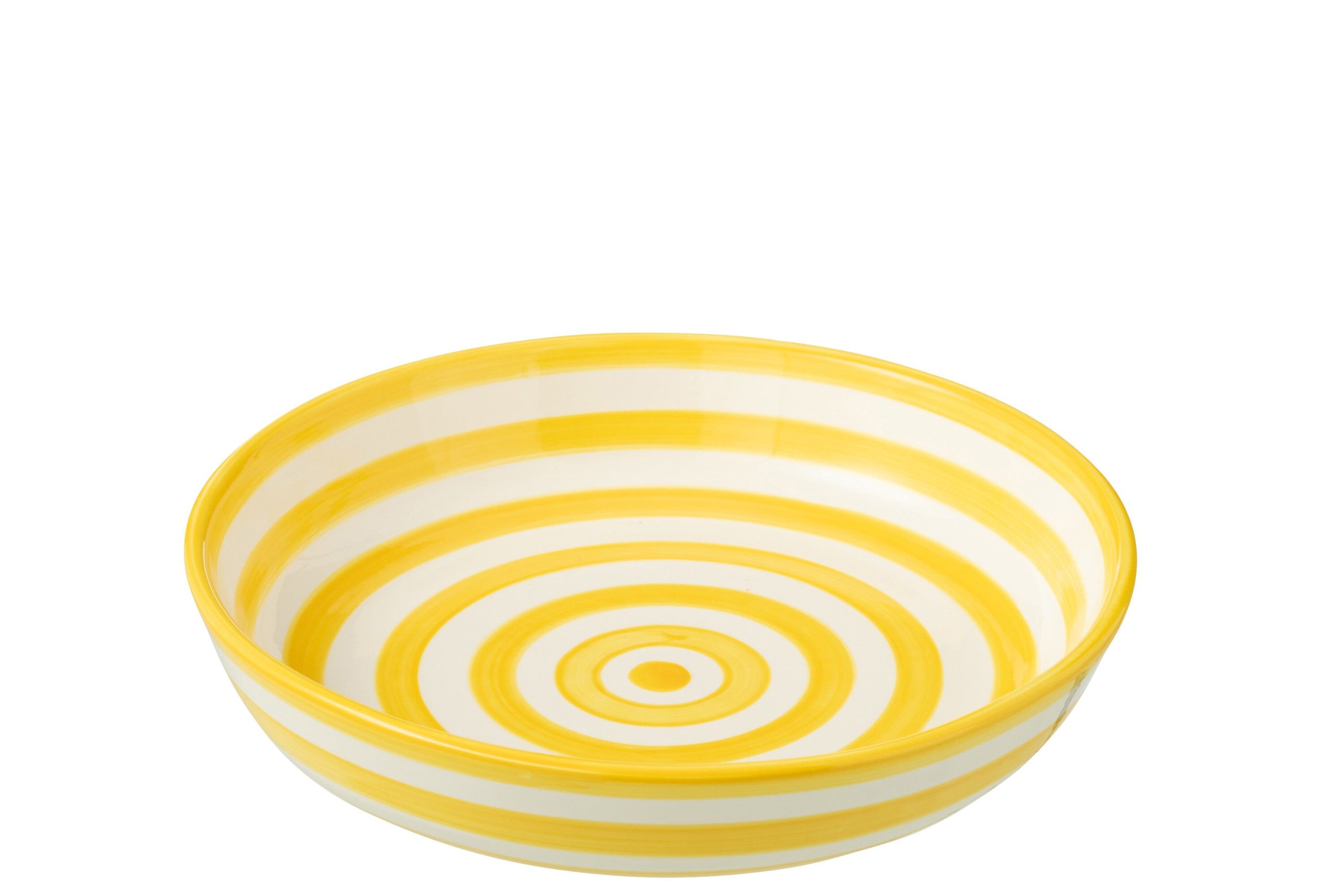 J-Line schaal Granada Stripes Low - keramiek - wit/geel - large - Ø 25
