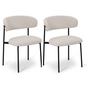 Furnhouse eetkamerstoel Diana – Crème wit – Stof (Bouclé) – Set van 2