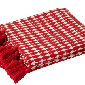J-Line plaid Kerstbomen – katoen – kerstrood/wit J-Line plaid Kerstbomen – katoen – kerstrood/wit