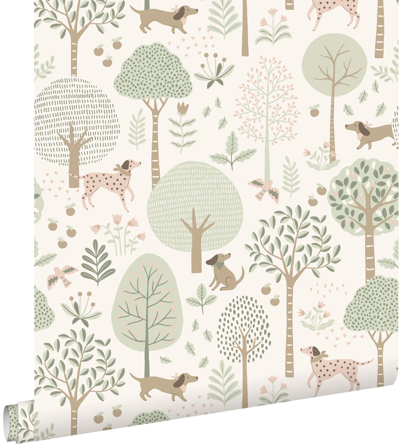 ESTAhome behang honden vergrijsd mintgroen en wit - 53 cm x 10.05 m -