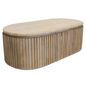 Giga Meubel Salontafel Sven Ovaal – Travertin/Hout – Naturel – 120x60x Giga Meubel Salontafel Sven Ovaal – Travertin/Hout – Naturel – 120x60x