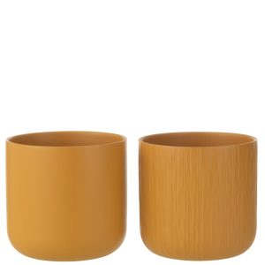 J-Line bloempot Gen – keramiek – oker – large – 2 stuks – Ø 18.5 cm