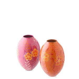 J-Line vaas Bloemen – metaal – roze/oranje – small – set van 2