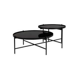 Housecraft Living Li Salontafel Rond Glas/ Metaal Zwart – Set van 2