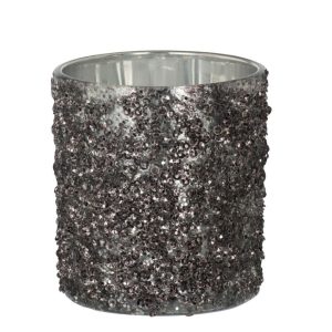 J-Line theelichthouder Glitter – glas – grijs – small – 4 stuks