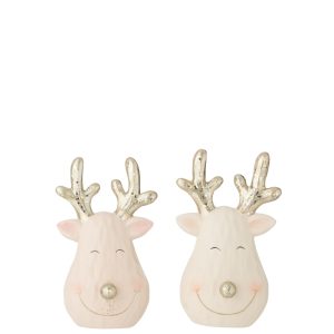 J-Line figuur Rendier Hoofd – keramiek – mix – small – 2 stuks – LED l J-Line figuur Rendier Hoofd – keramiek – mix – small – 2 stuks – LED l