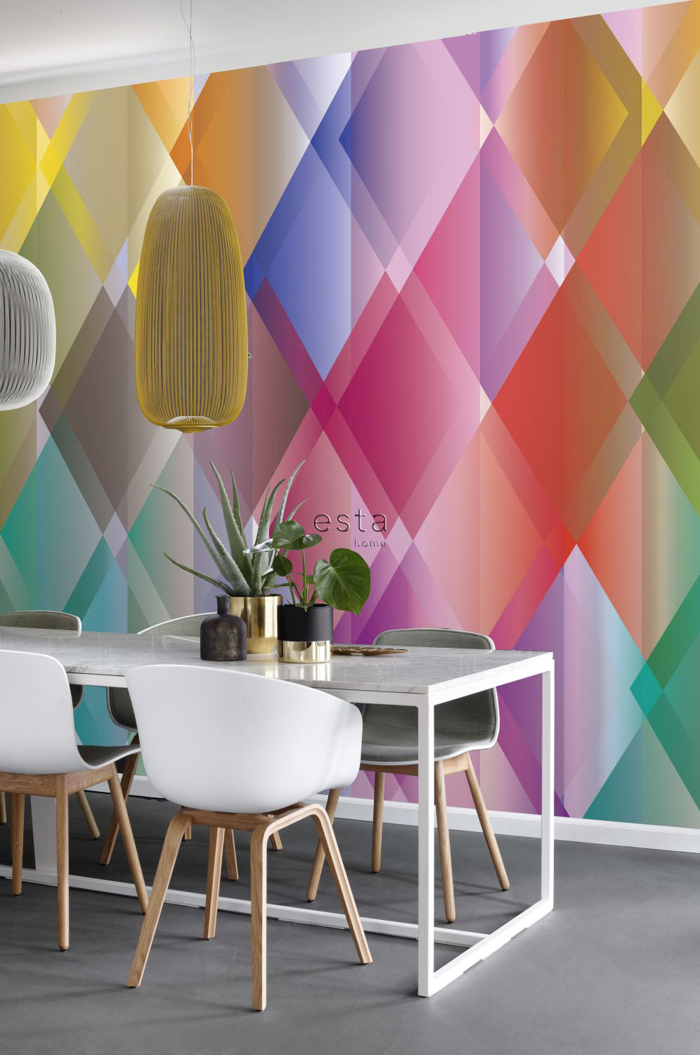 ESTAhome fotobehang verlopende grafische ruiten meerkleurig 300 x 279