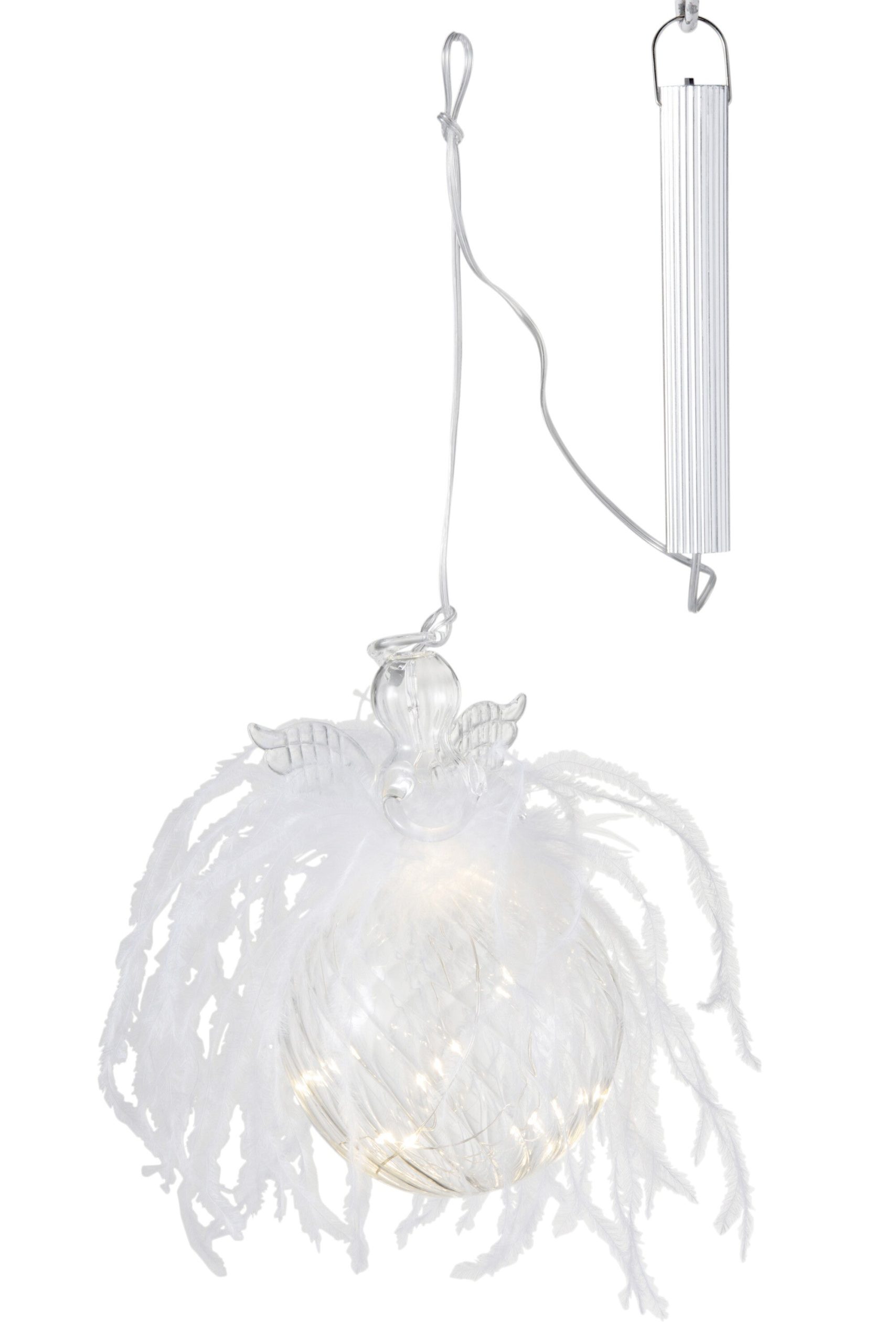 J-Line kerstbal Engel - pluim/glas - large - LED lichtjes