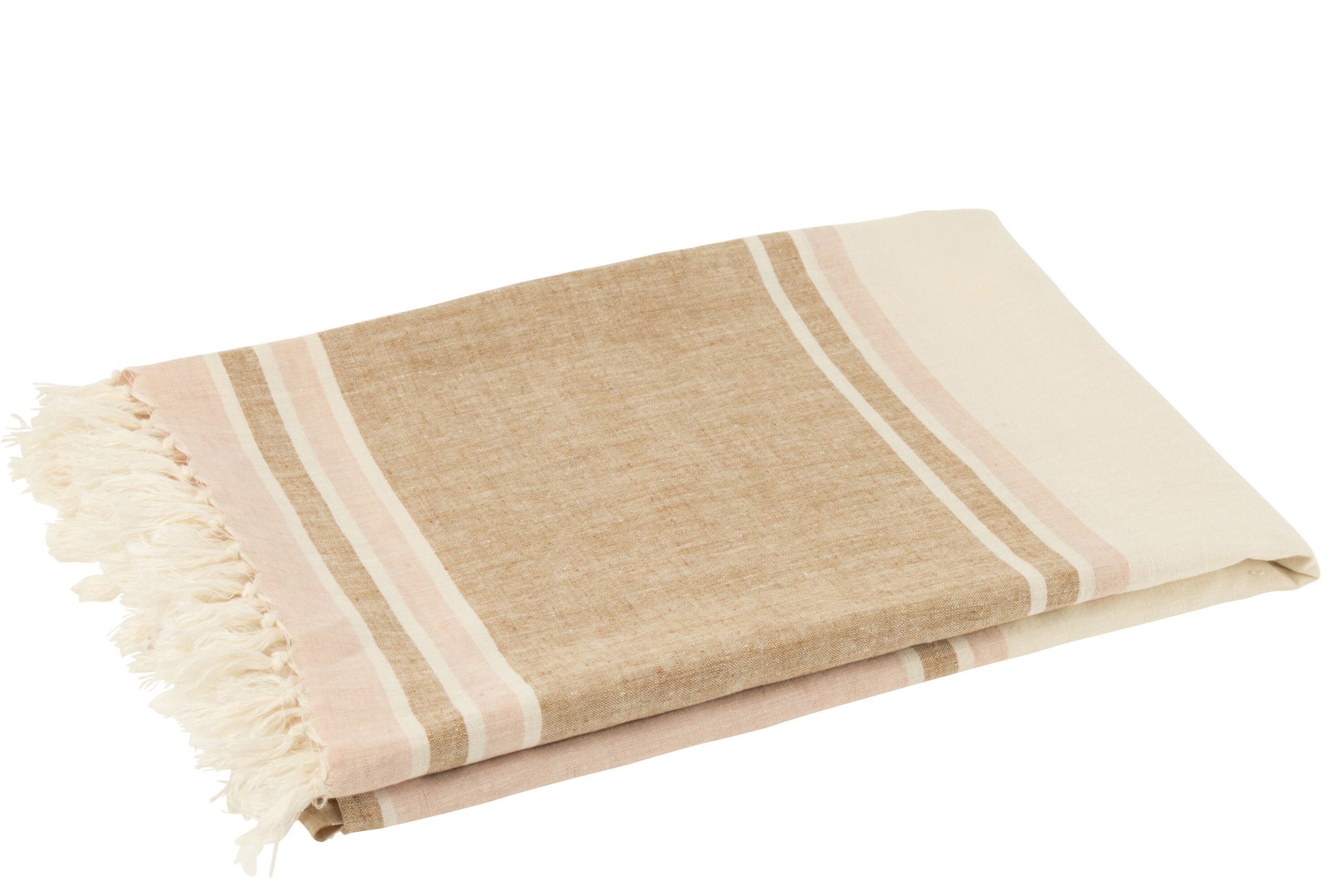 J-Line plaid Gestreept + Franjes - lichtroze/wit/beige - 180 x 130 cm
