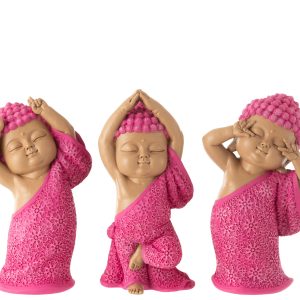 J-Line figuur Monnik Grappig – polyresin – roze – 3 stuks