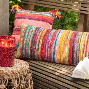 J-Line kussen Chindi Kwast – katoen/polyester – roze