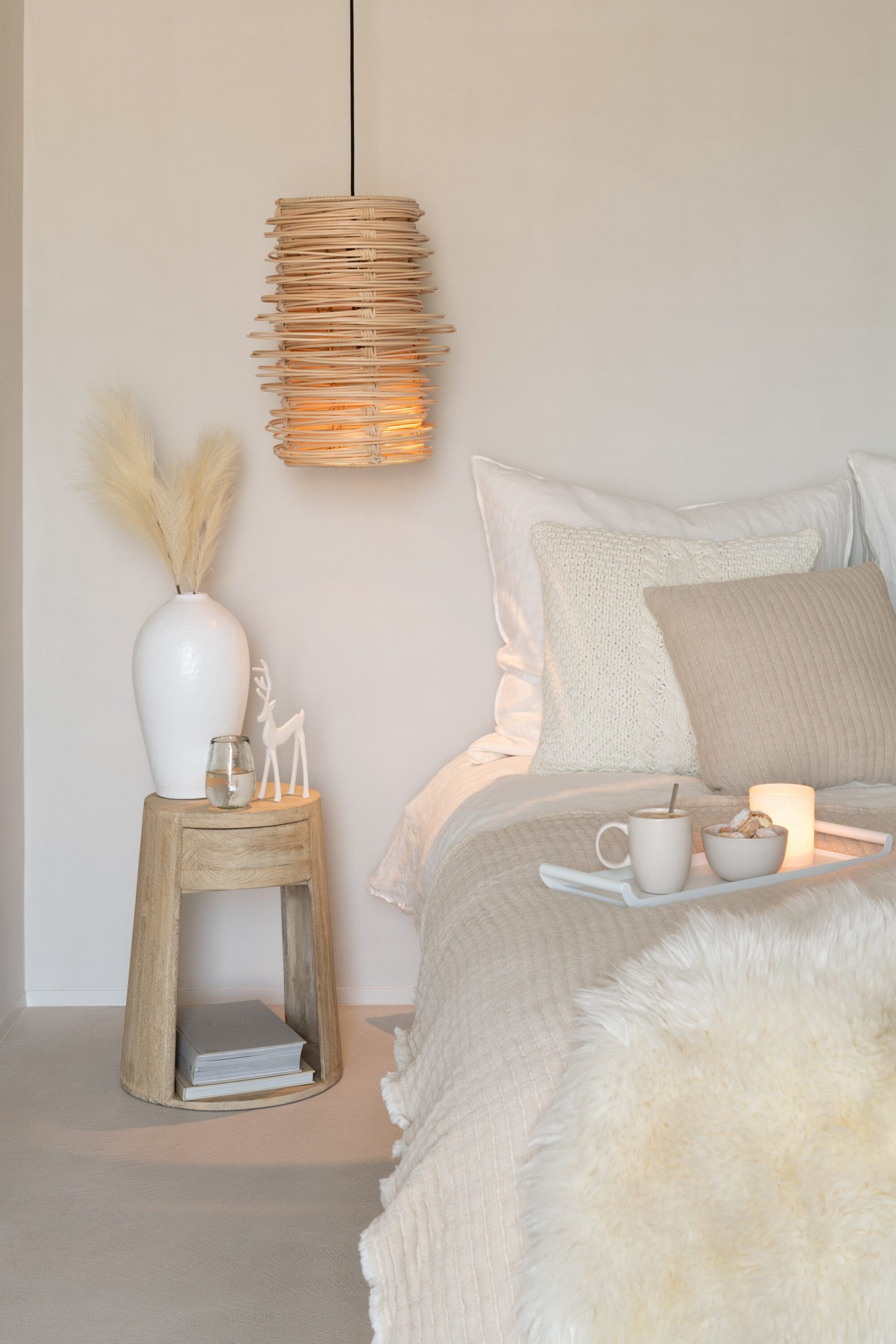 J-Line decoratie tak Tarwe - kunststof - creme/wit