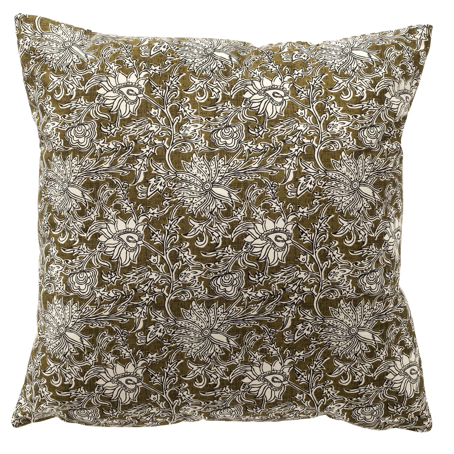JOELLE - sierkussen 45x45 cm - bloemenmotief - 100% katoen - Green Mos