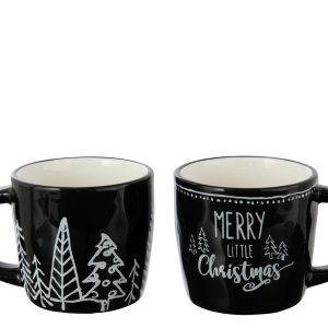 J-Line mok Kerstmis Dolomiet – keramiek – zwart/wit – 2 stuks