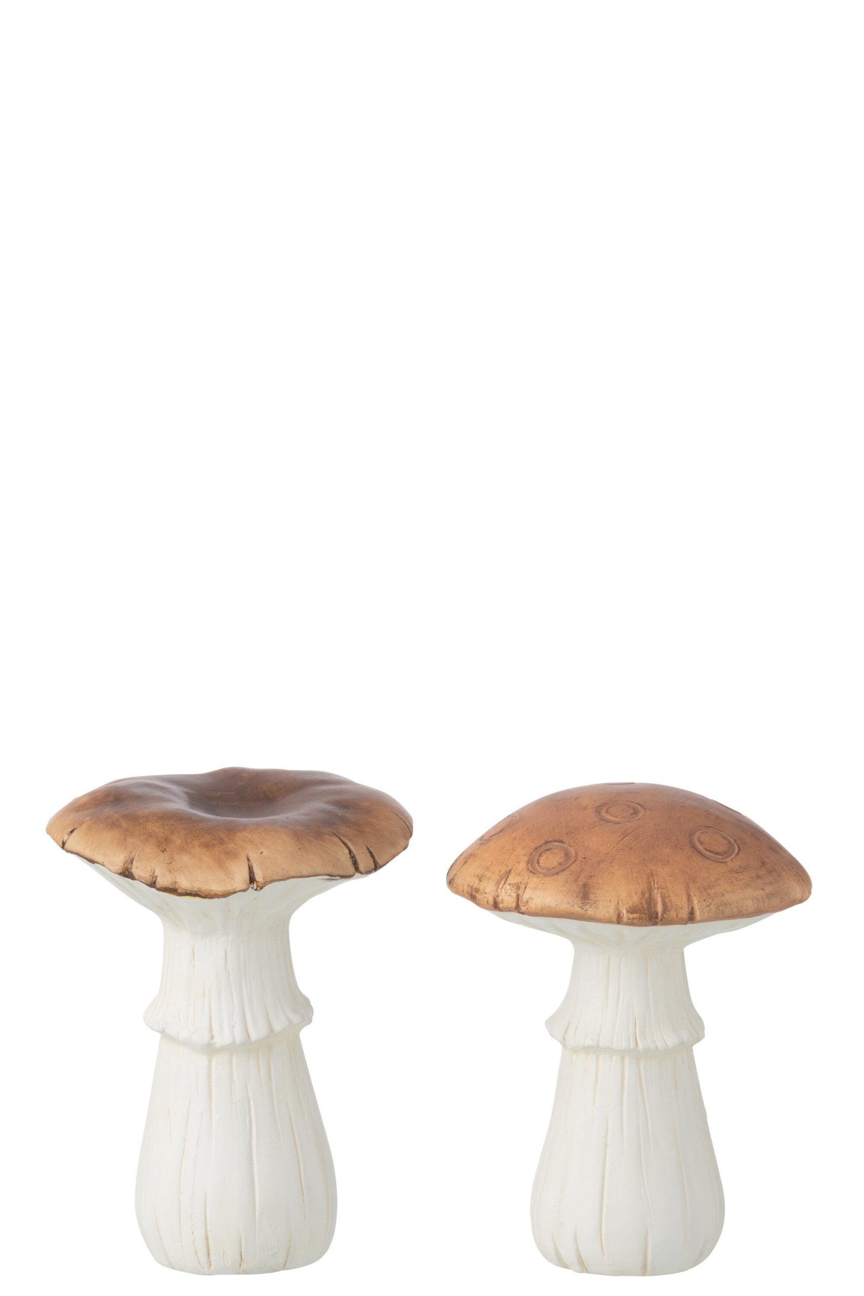 J-Line decoratie Paddenstoel - porselein - wit/bruin - large - 2 stuks
