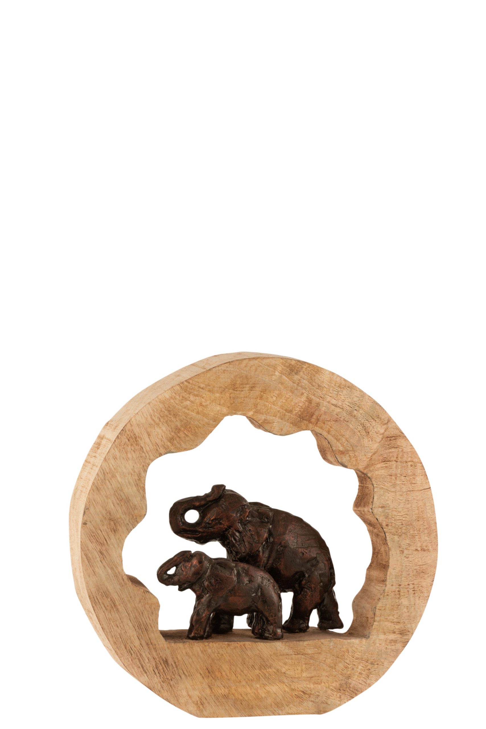 J-Line decoratie Figuur Olifant + Kind - hout/aluminium - brons - smal