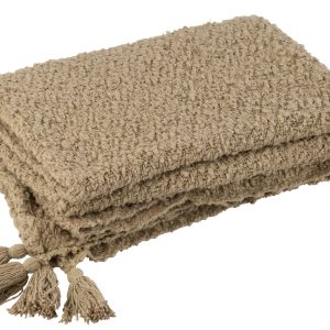 J-Line plaid Kwasten – katoen – donkerbeige – 180 x 130 cm J-Line plaid Kwasten – katoen – donkerbeige – 180 x 130 cm