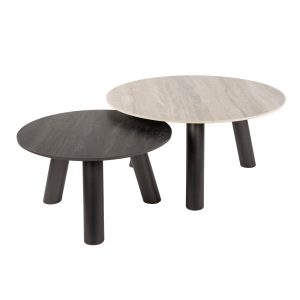 Giga Meubel Salontafel Twin – Rond Zwart/Grijs Travertin – Set van 2 Giga Meubel Salontafel Twin – Rond Zwart/Grijs Travertin – Set van 2