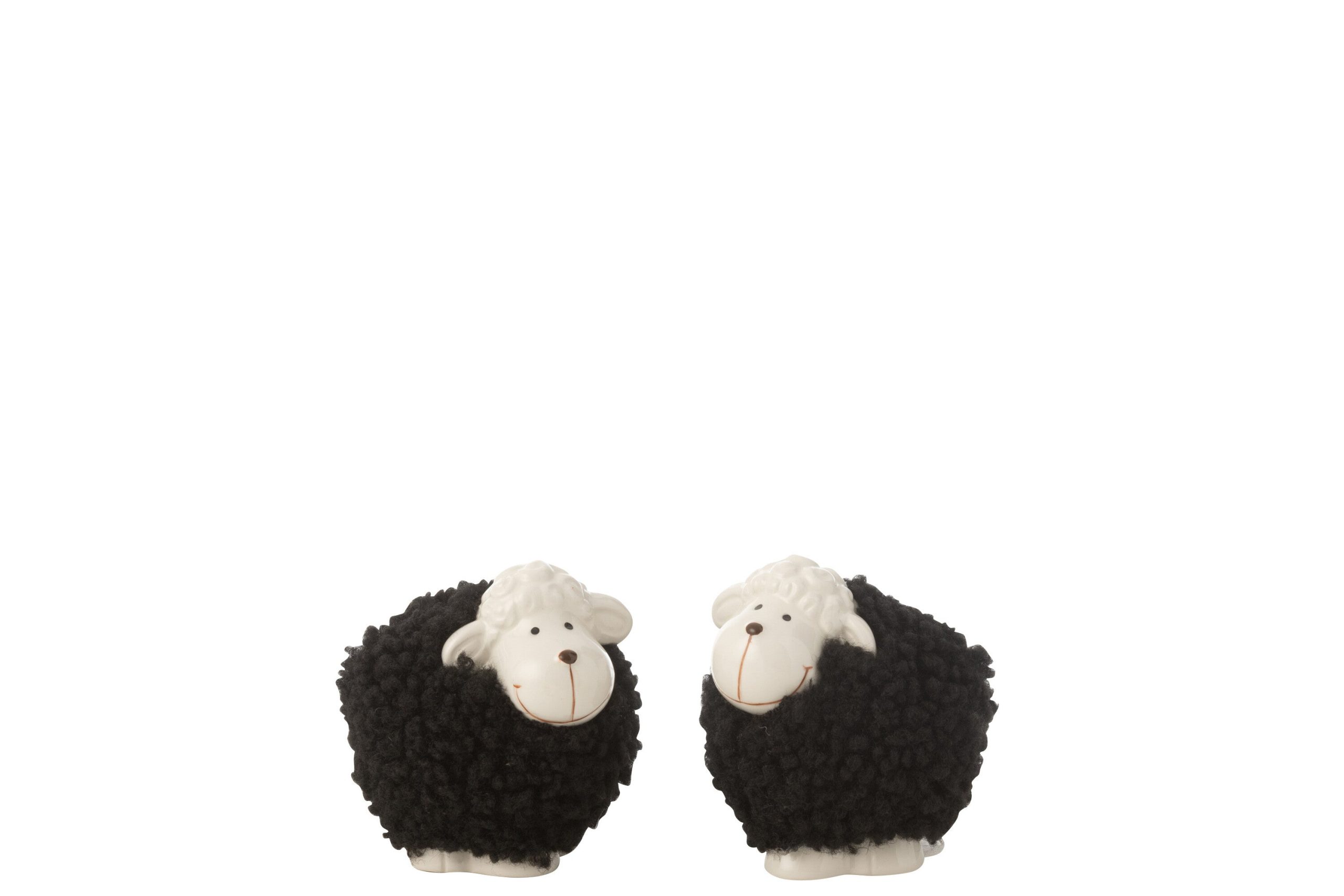 J-Line figuur Schaap - porselein - wit/zwart - small - 2 stuks