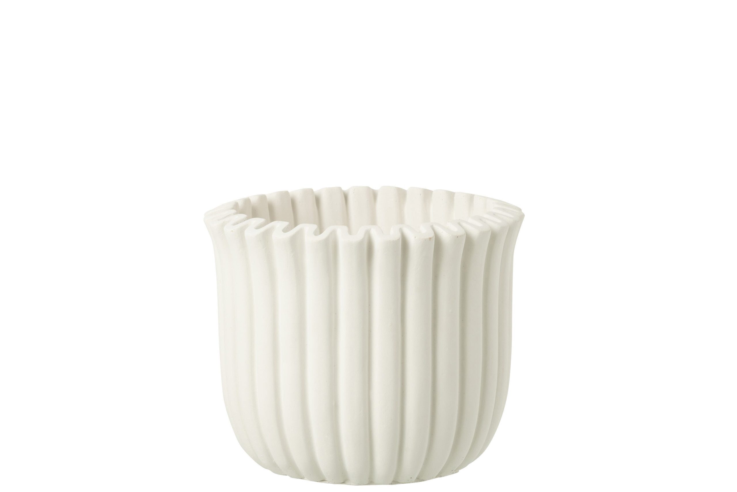 J-Line bloempot Geribbeld - cement - wit - large - Ø 19.5 cm