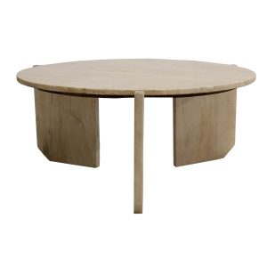 Giga Meubel Salontafel Simon Rond – Travertin/Hout – Bruin – 80x80x36c