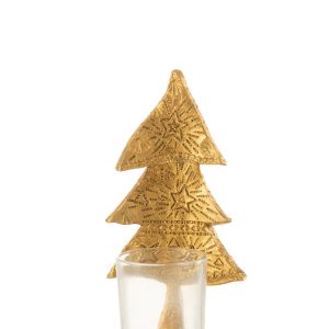 J-Line kaarshouder Kerstboom – kunststof – goud – small