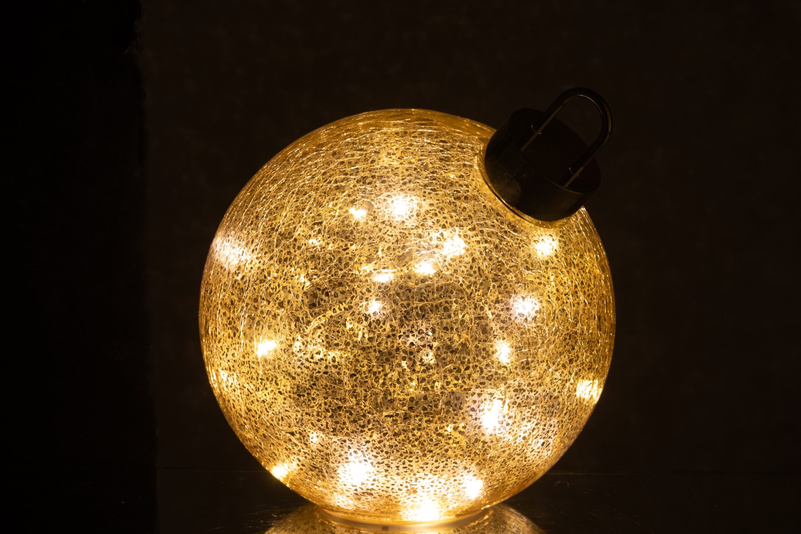 J-Line kerstbal - glas - goud - medium - LED lichtjes